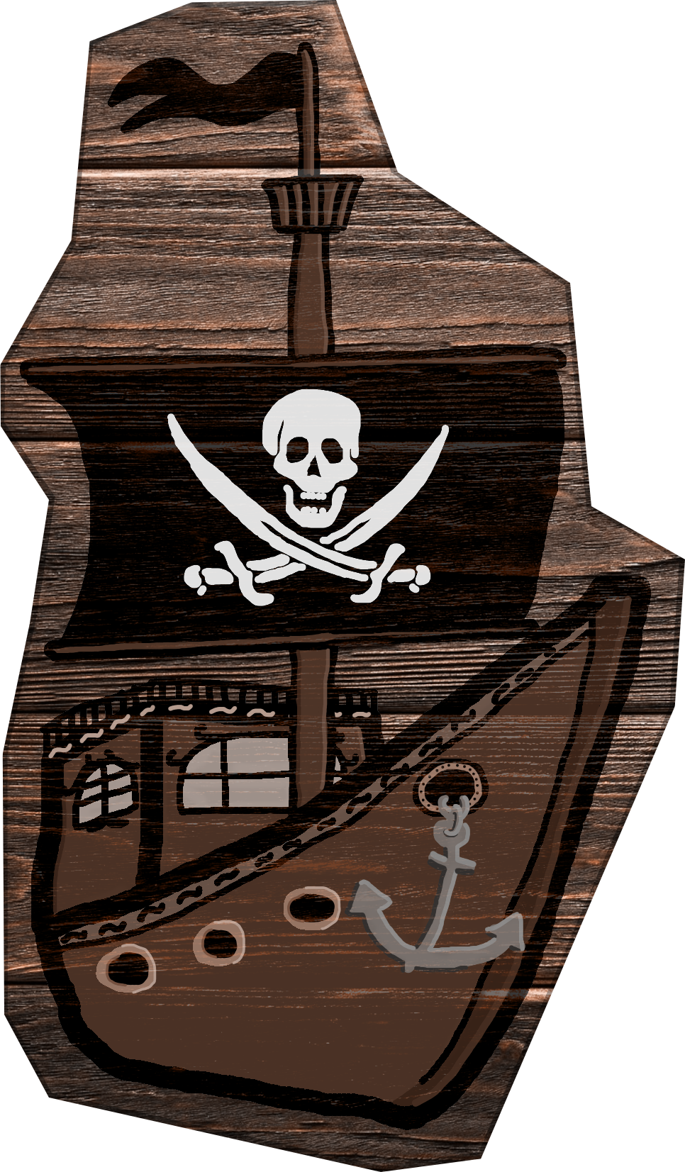 Pirate ship drawn on a pice of wood